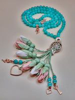 RAMADAN COLLECTION  Jade Natural Stones/Peach Tulips with ROSE GOLD accents [اليشم]