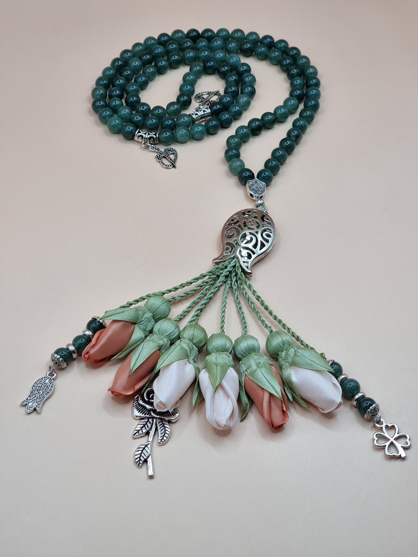 RAMADAN COLLECTION  Jade Natural Stones/ Peach Tulips [اليشم]