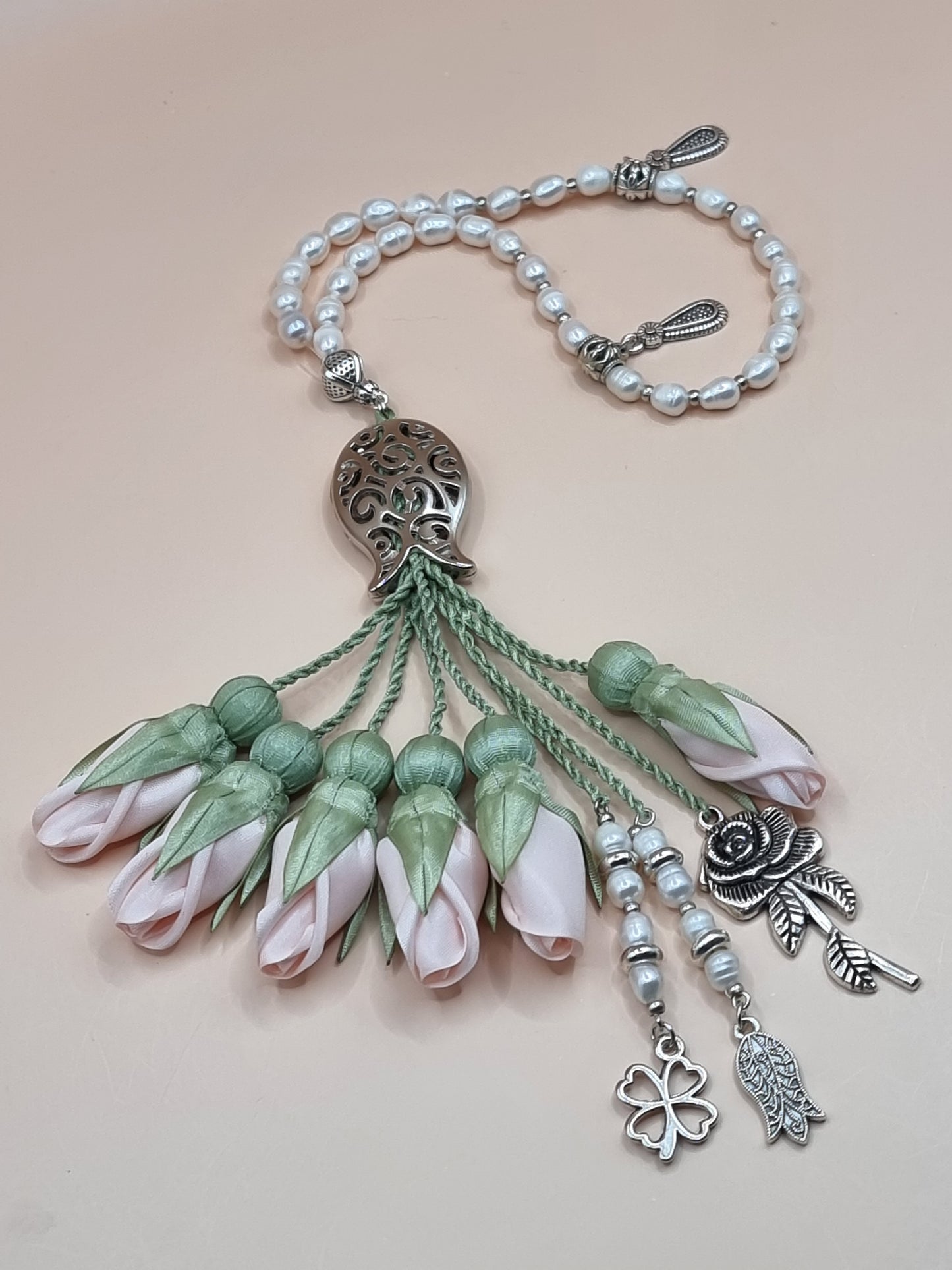 RAMADAN COLLECTION   Mini Natural Pearl Beads/ Pale Peach Tulips لؤلؤ  طبيعي مستزرع