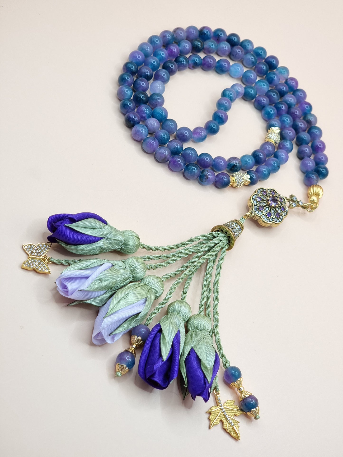 NEW - LIMITED EDITION  - Jade Natural Stones/ Shades of Purple Tulips [اليشم]