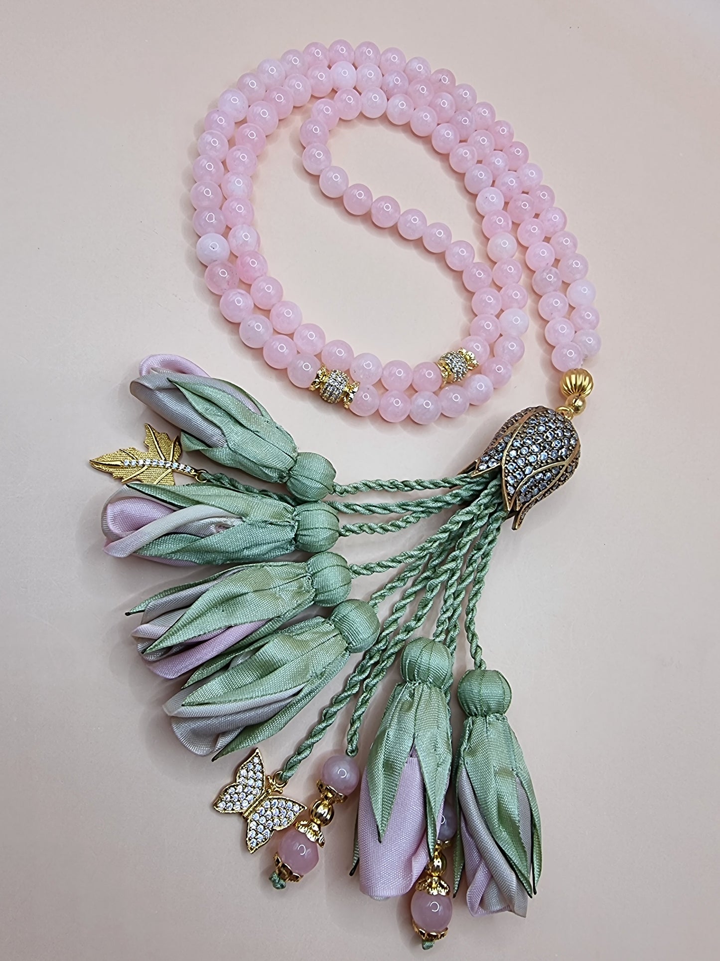 NEW - RAMADAN COLLECTION - Jade Natural Stones/ Ombre Dusky Pink Tulips [اليشم]