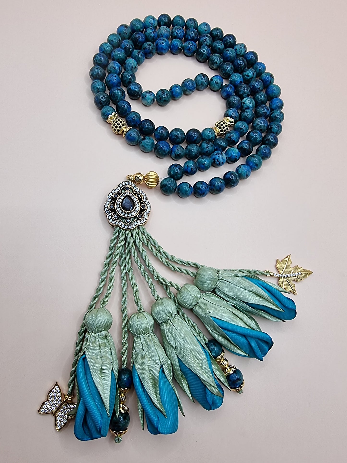 RAMADAN COLLECTION - LIMITED EDITION - Jade Natural Stones/ Teal Tulips [اليشم]