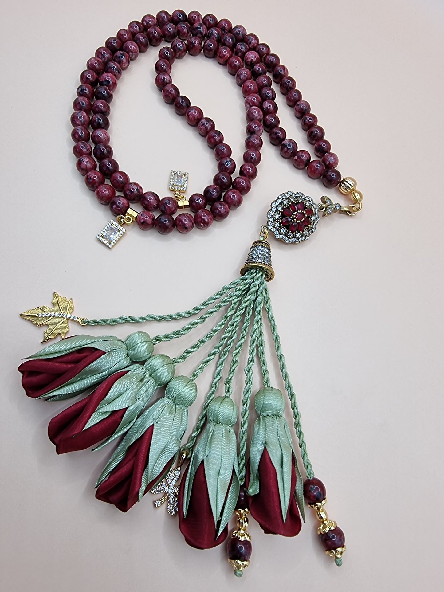 RAMADAN COLLECTION - Jade Natural Stones/ Burgandy Tulips [اليشم]