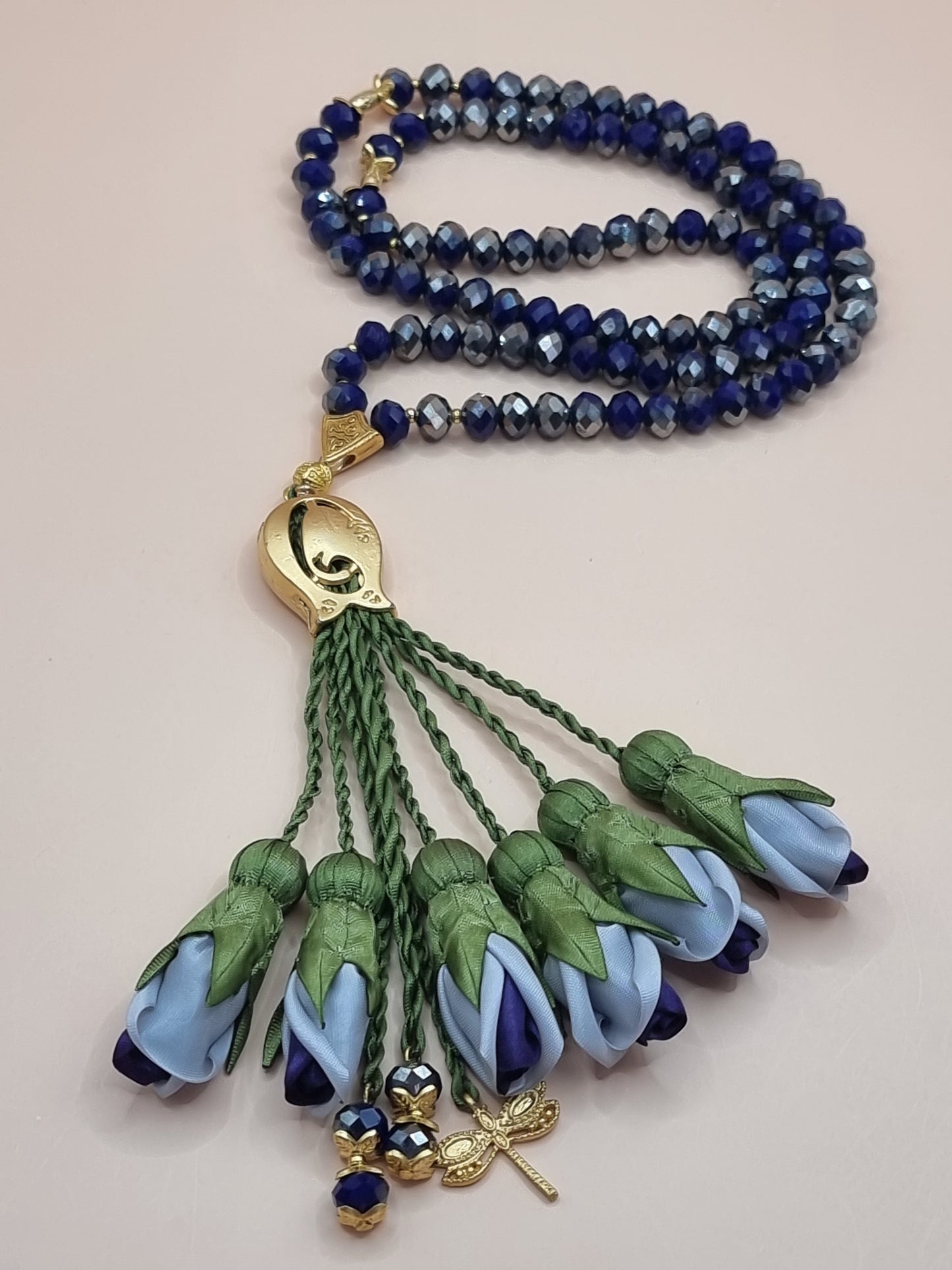 NEW- Crystal Beads/ Shades of Blue Ombre Tulips