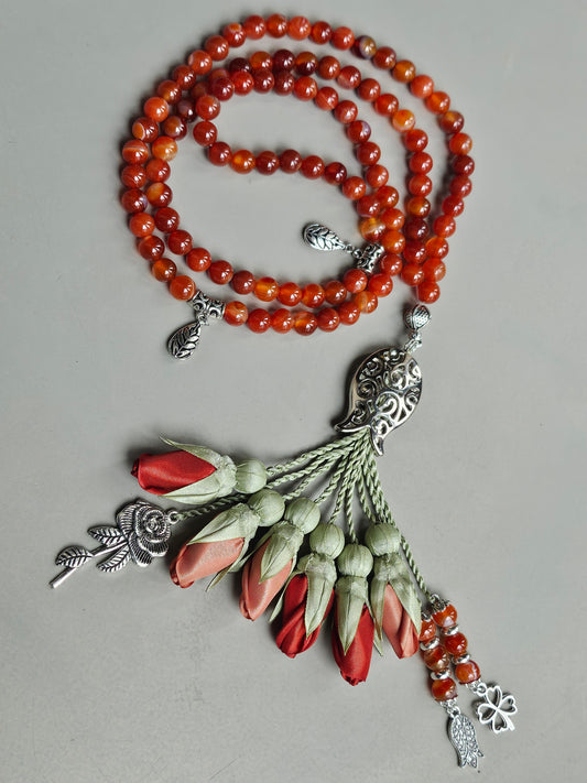 Agate Natural Stones/ Two Shades of Tulips with SILVER accents [عقيق]