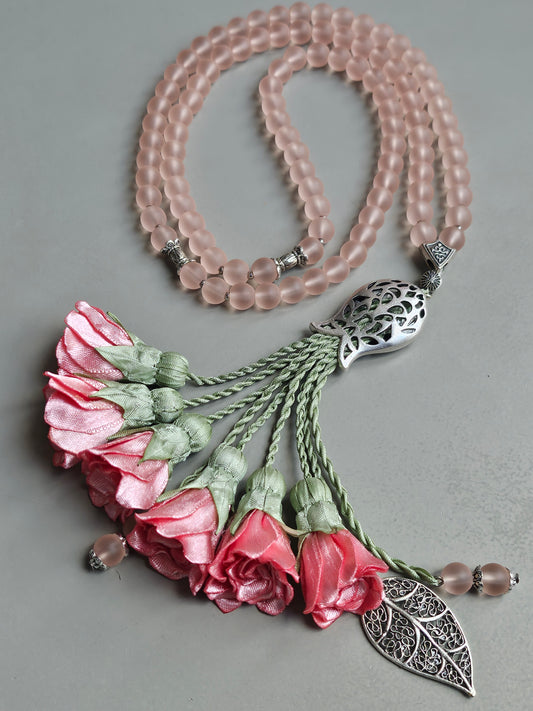 Glass Beads / Peach Flowers