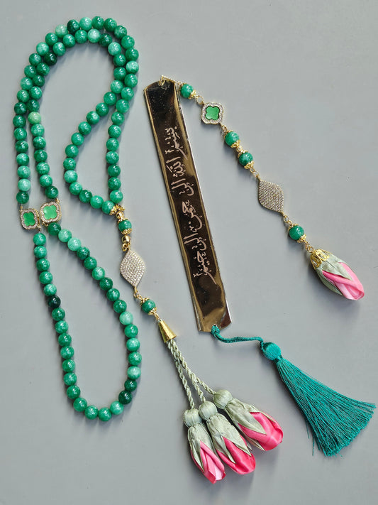 Jade Natural Stones/ Ombre Pink Tulips with Bookmark Gift Set [اليشم]