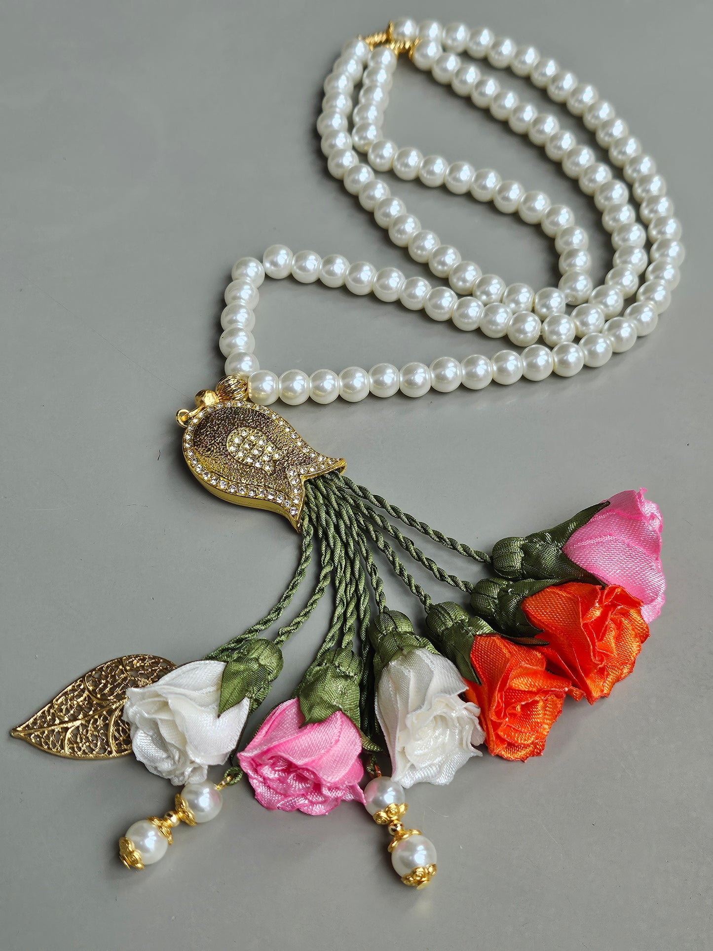 Pearl Beads/ Multicolored Flowers