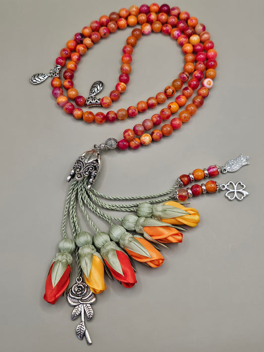 Agate Natural Stones/ Two Shades of Tulips with Limited Edition Silver Accent [عقيق]