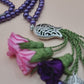 Pearl Beads / Purple & Pink Flowers