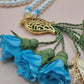 Pearl Beads / Turquoise Flowers